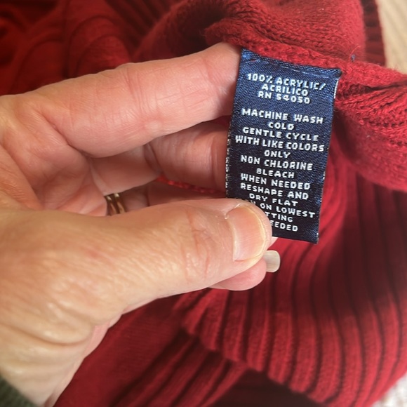 Evan Picone Red Acrylic Pom Pom Sweater Cable Knit Women Small Christmas Holiday - Picture 8 of 11